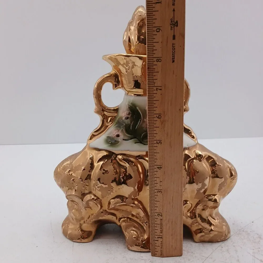 Jim Beam Liquor Decanter Distillery Whiskey Empty Vase Bottle Gold Regal China